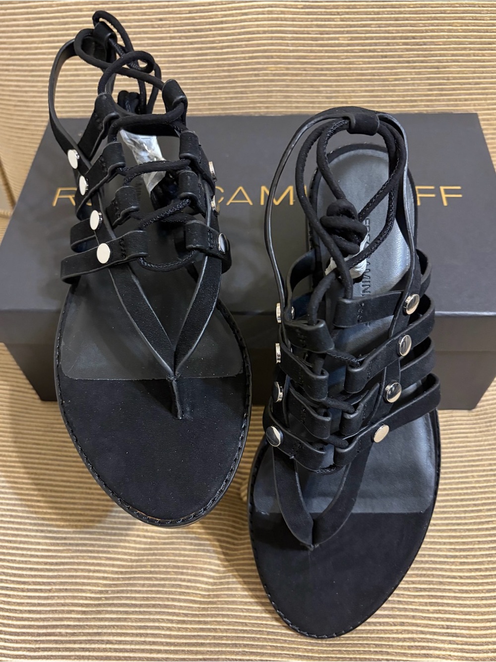 NWT Rebecca Minkoff Evonne Strappy Black Suede Gladiator Wrap Sandal-Sizes 7 & 8